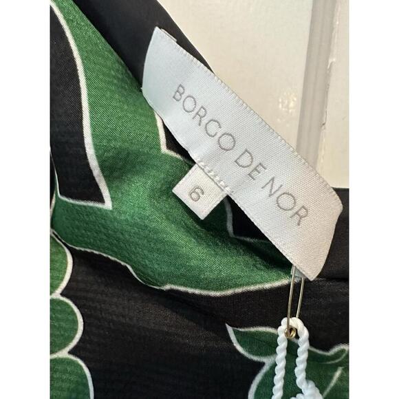 Borgo De Nor Aubrey Hammered Satin Midi Dress Geo Black NWT US 2 UK 6 Tuckernuck - Picture 5 of 6